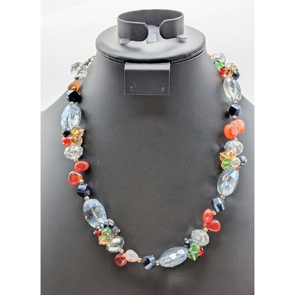 Multi Color & Shape Crystal Stone Silver Tone 21.5" Necklace - Picture 1 of 9